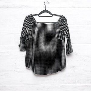 White House Black Market Gingham Top Off-Shoulder and Bell Sleeves Size Small